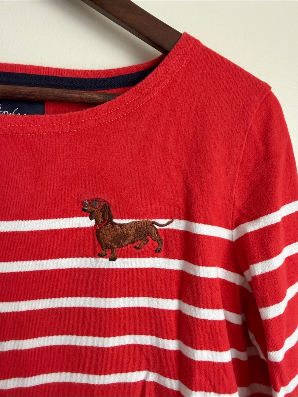 Joules Red & White Striped Long-Sleeve Tee with Dachshund Embroidery - Picture 4 of 10